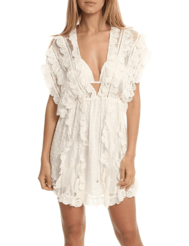 Zimmermann Valour Scallop Ruffle Mini Dress Ivory Size 8 for rent on The Volte - main image