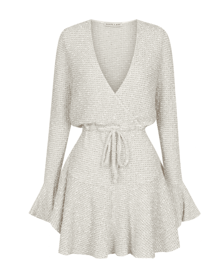 Shona Joy Aimee Frill Cuff Drawstring Mini Dress Cream Size 10 for rent on The Volte - main image