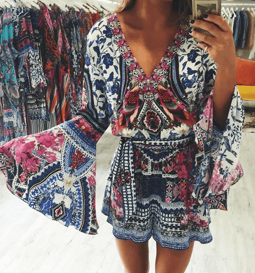 Camilla -  From Kaili with Love Wide Sleeve Playsuit Blue Pink Size 6 - Image 2