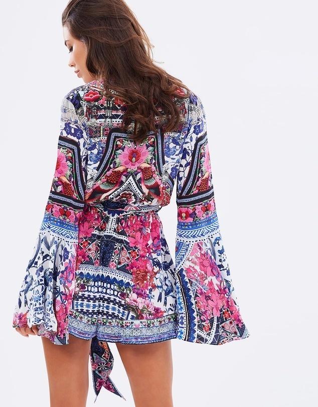 Camilla -  From Kaili with Love Wide Sleeve Playsuit Blue Pink Size 6 - Image 3
