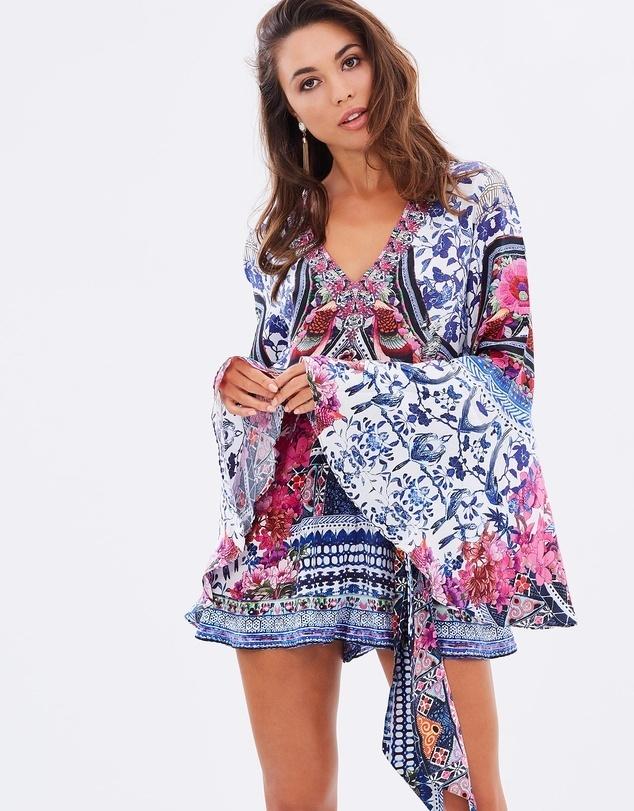 Camilla -  From Kaili with Love Wide Sleeve Playsuit Blue Pink Size 6 - Image 1