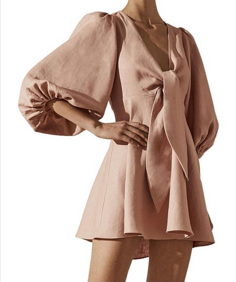 Shona Joy Ace Puff Sleeve Mini Dress Blush Size 6  - Image 2