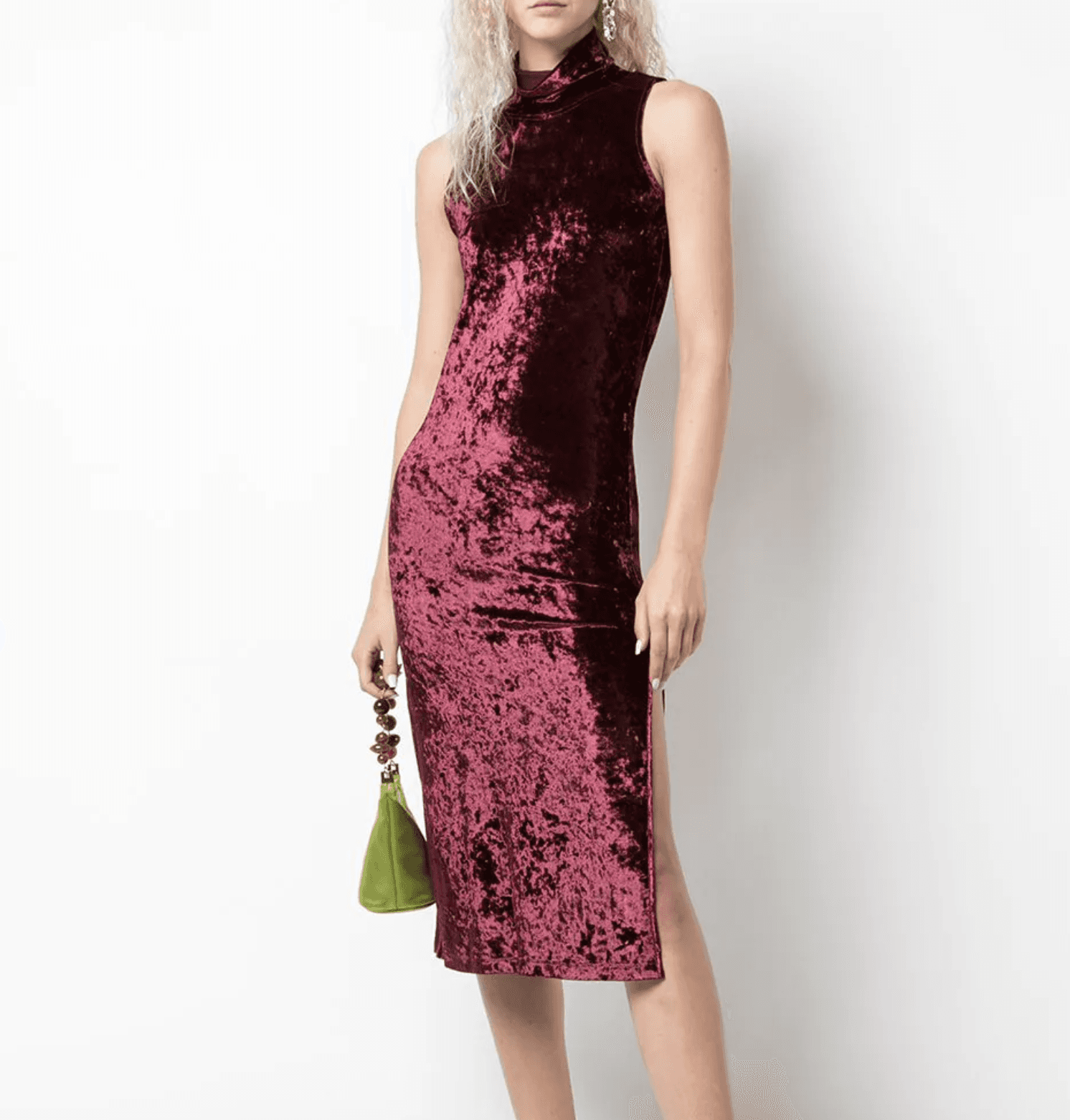 "Caroline Constas" Velvet mock neck dress, burgundy, size 10, RRP $677 - Image 1