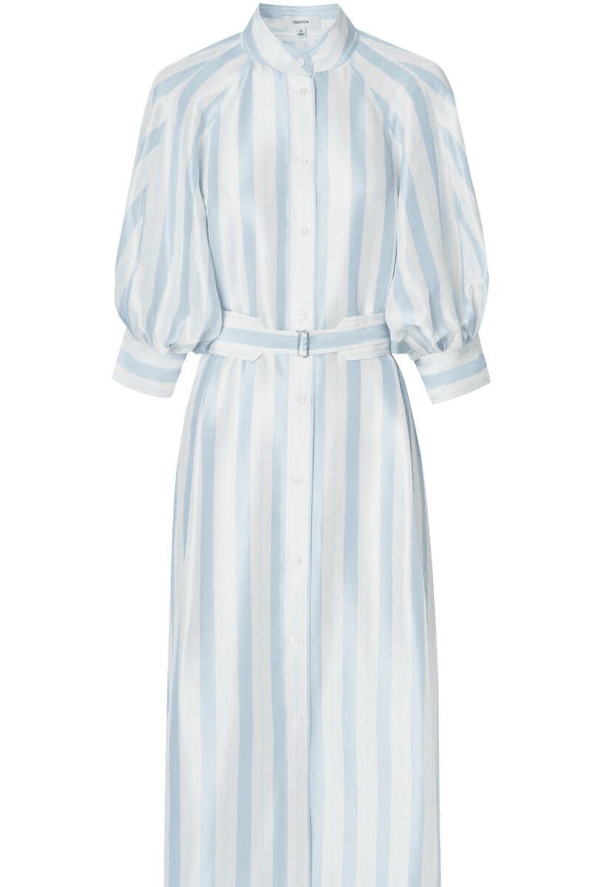 Oroton Silk Stripe Midi Dress with Matching Silk Belt Print Size 8 - Image 5