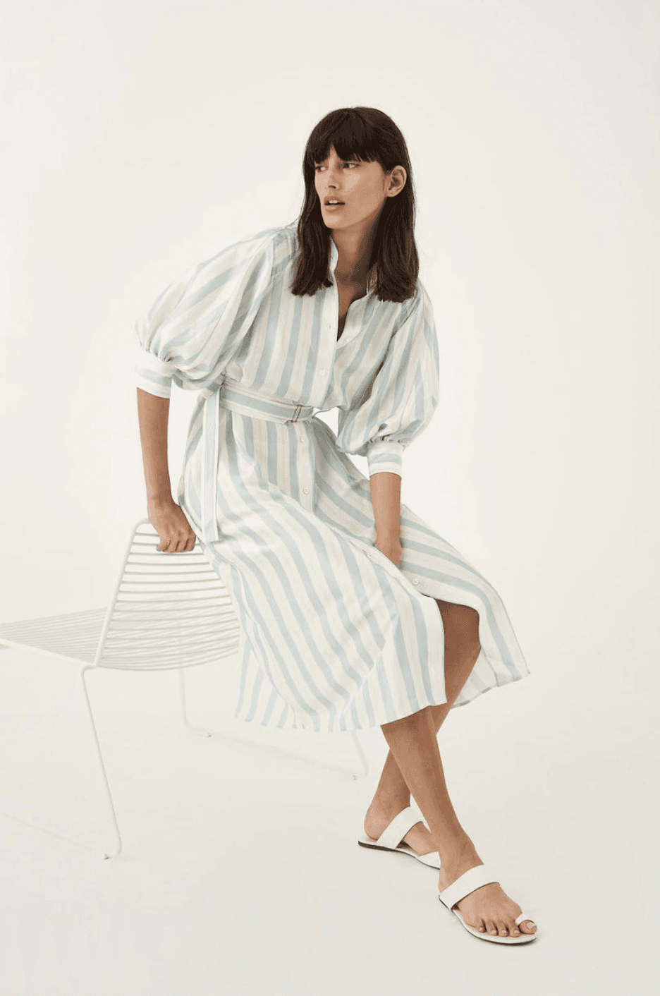 Oroton Silk Stripe Midi Dress with Matching Silk Belt Print Size 8 - Image 4