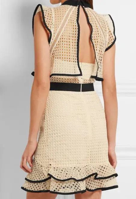 Self Portrait Contrast Flounced Mini Dress Cream & Black Size 10 - Image 3
