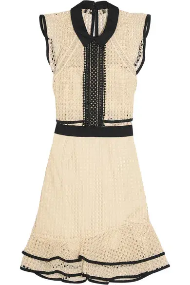 Self Portrait Contrast Flounced Mini Dress Cream & Black Size 10 - Image 4