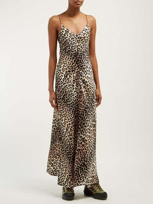 Ganni Stretch Silk Leopard Slip Dress - Image 1