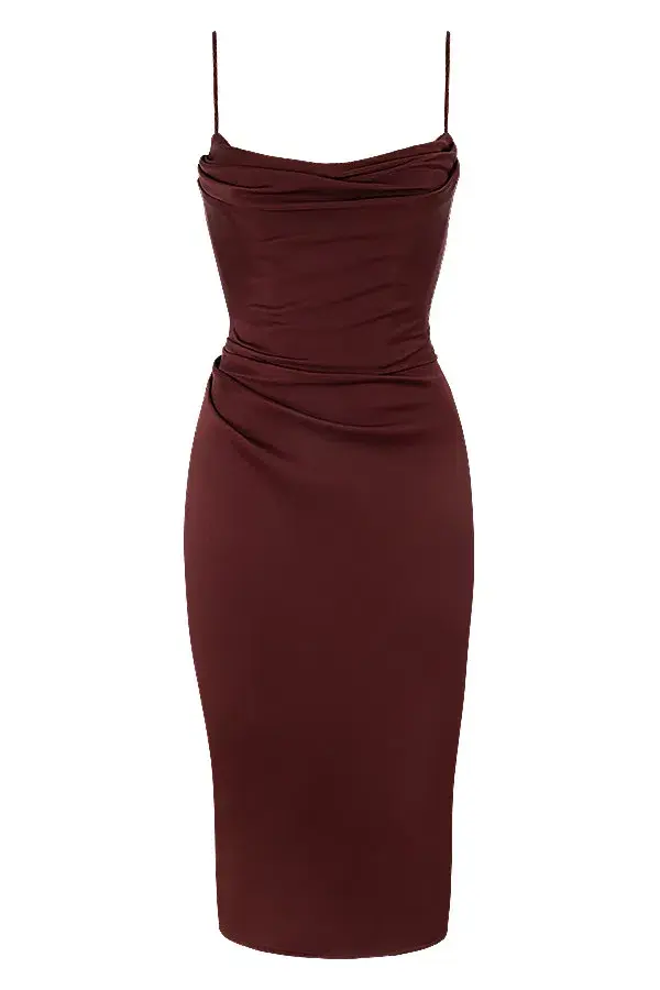House of CB Anja Satin Corset Midi Dress Brown Size 8 - Image 5