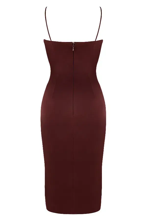 House of CB Anja Satin Corset Midi Dress Brown Size 8 - Image 7