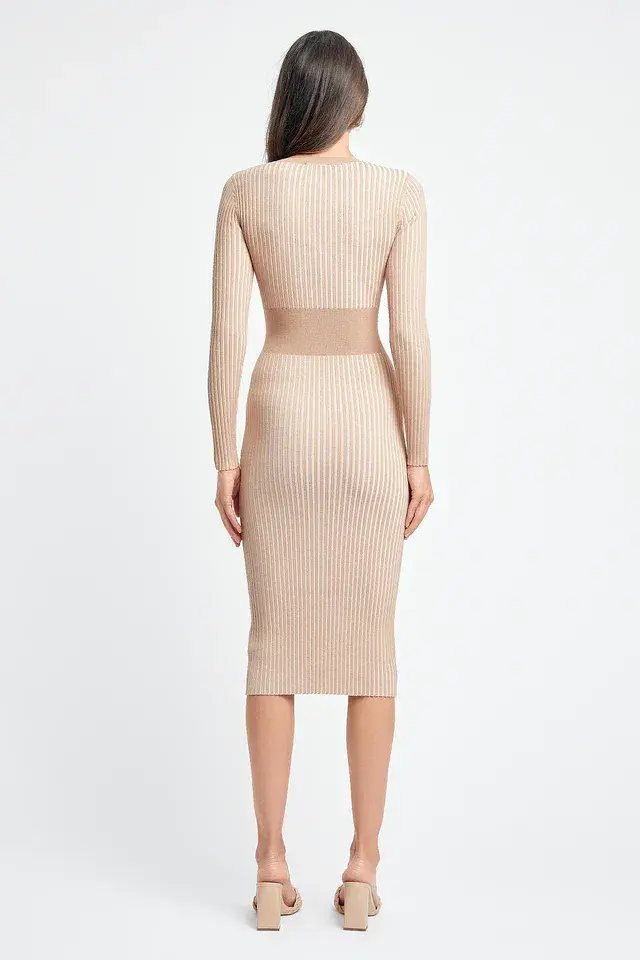 Kookai Sadie Crew Neck Belted Dress Natural Size 1 for rent on The Volte - main image