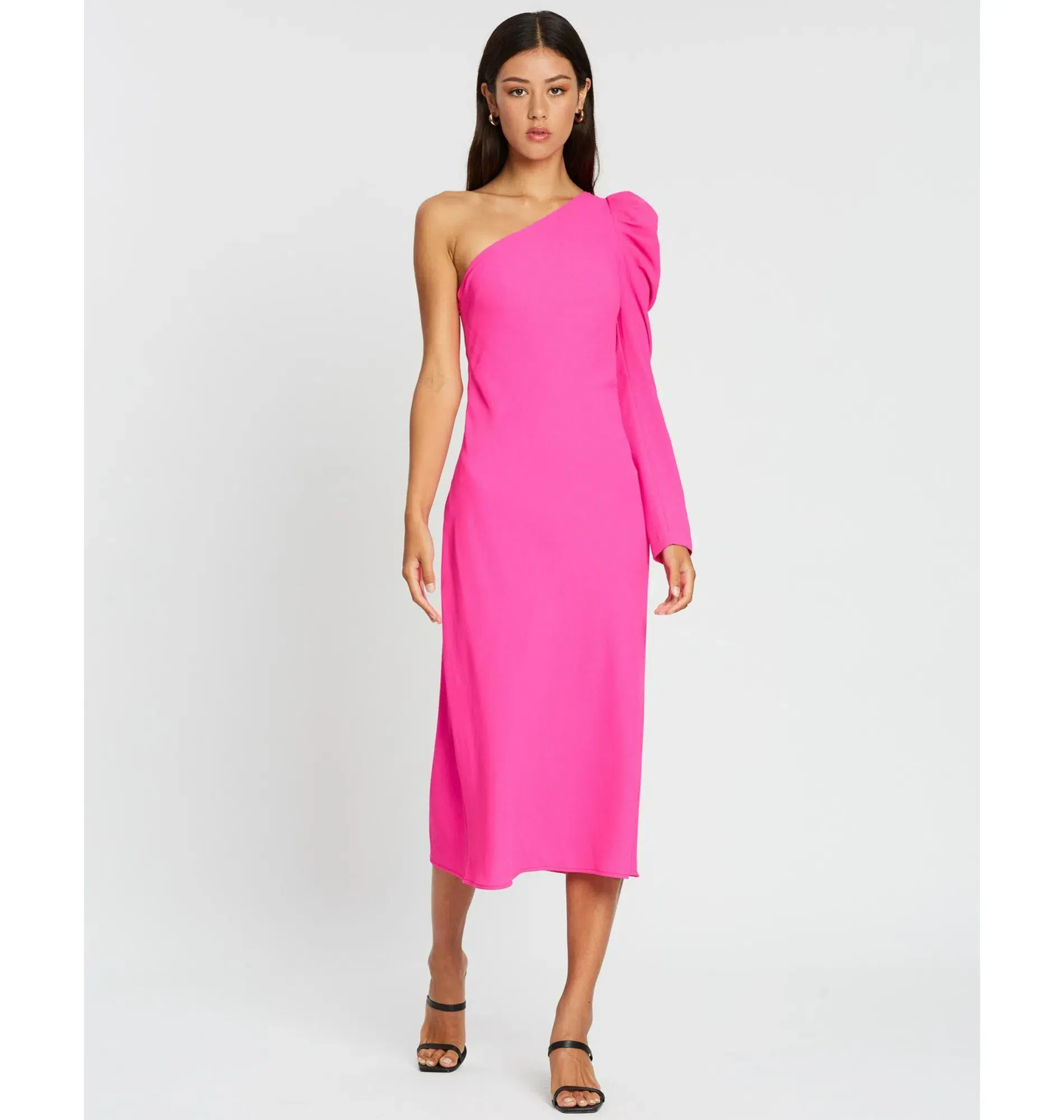 By Johnny Abby Asymmetric Sleeve Bias Dress Pink Size AU 12  - Image 1