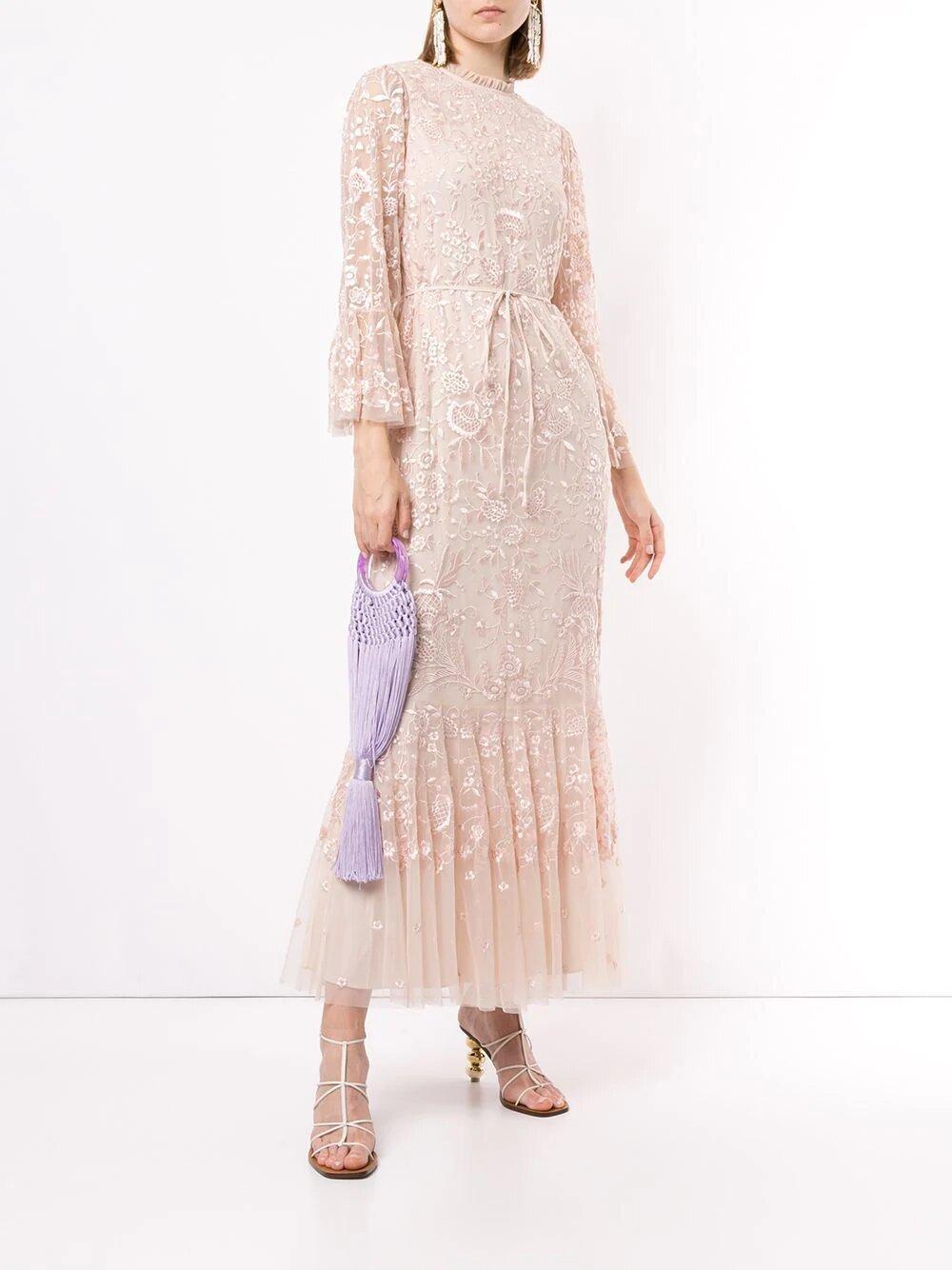 Needle & Thread sheer floral tie waist gown - Image 1