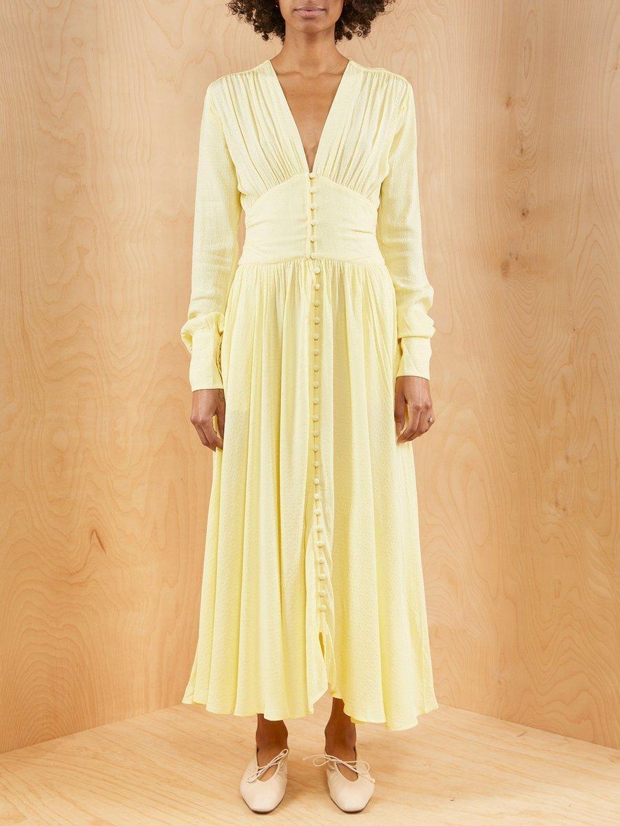 Rotate By Birger Christensen Tracy Long Sleeve Midi Dress Yellow Size 8 - Image 2