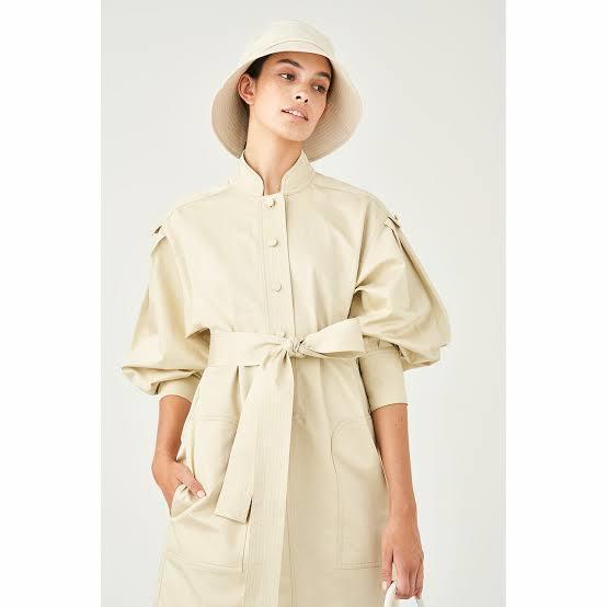  Oroton Cotton Linen Full Sleeve Tunic Dress Cream Size 8 - Image 2