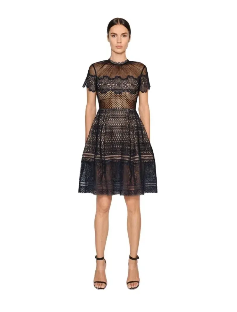 Self Portrait Felicia Embroided Midi Dress Navy Size 6 - Image 1