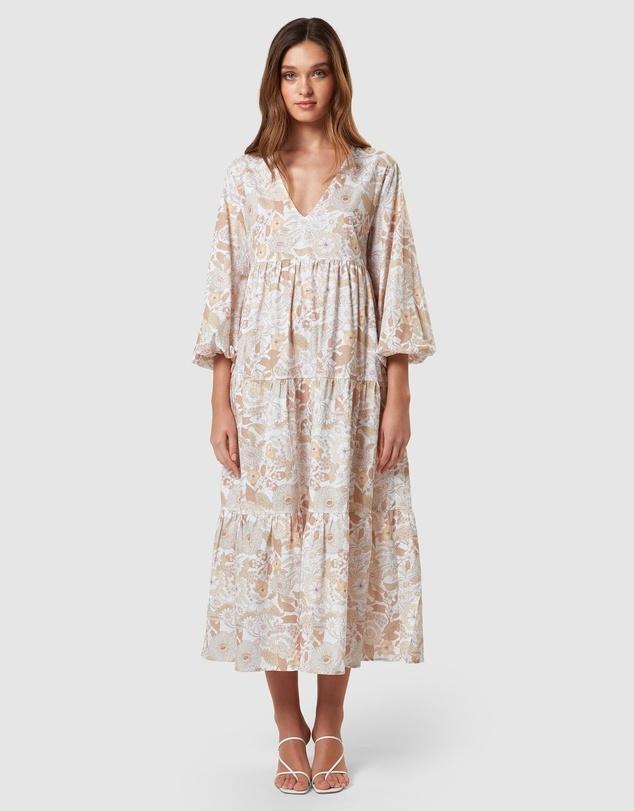 Charlie Holiday Agatha Floral Tiered Cotton Dress Print Size 8 - Image 1