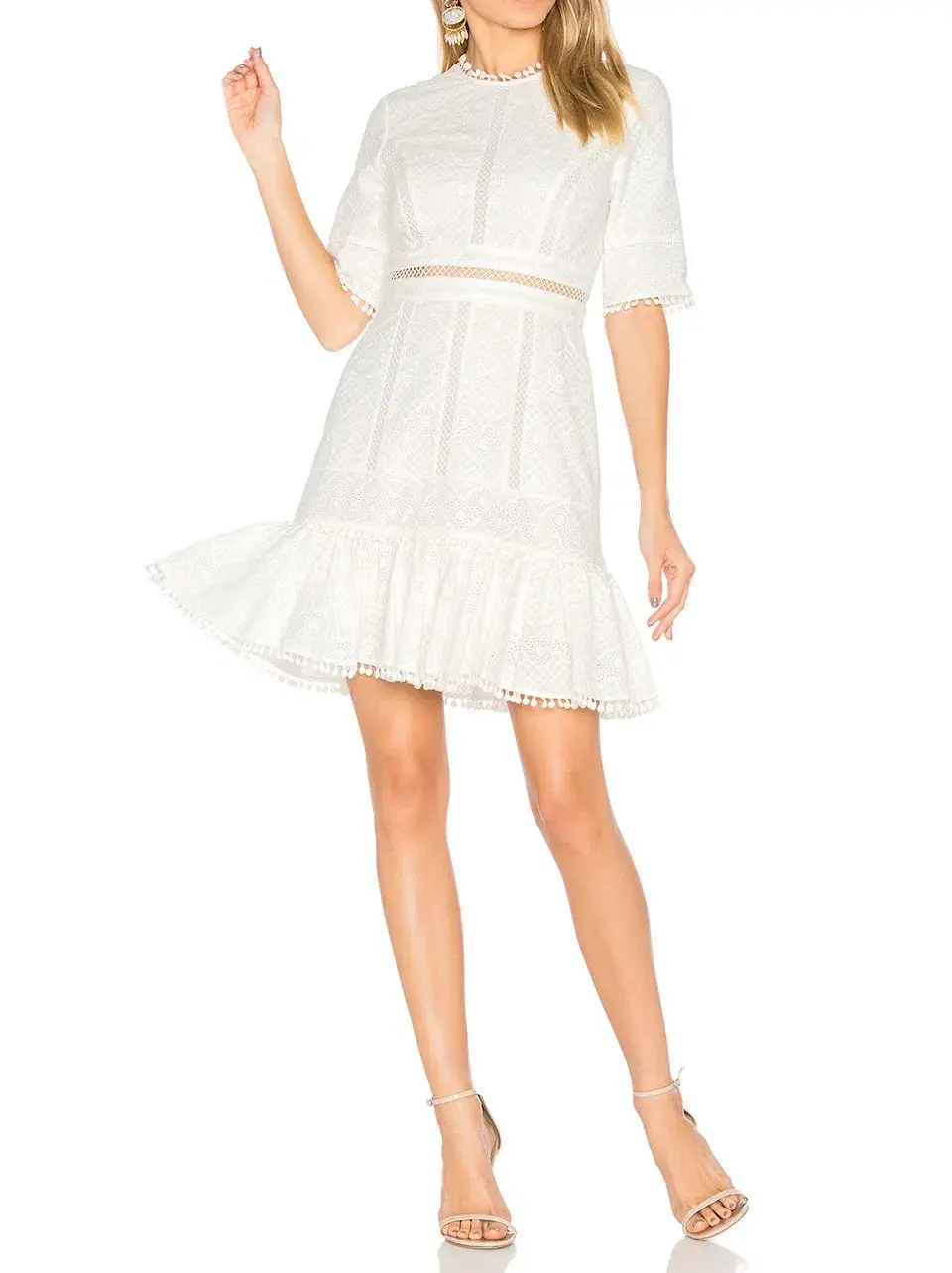 Zimmermann Caravan Embroidered Flip Mini Dress Ivory Size 2 / Au 12 for rent on The Volte - main image