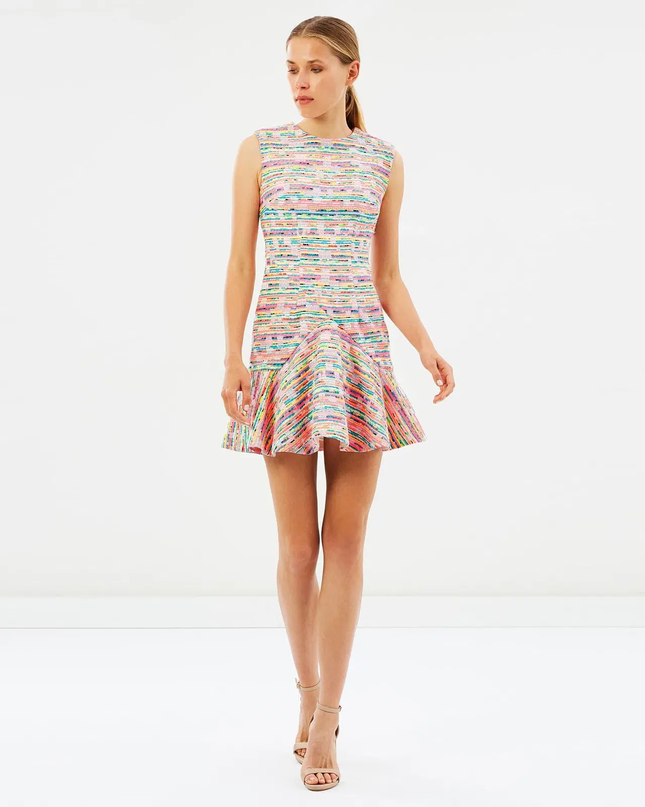 By Johnny Neon Knit Weave V Flare Mini Dress Multi Size 10 - Image 1