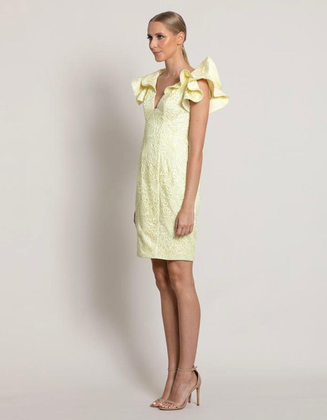 Bariano Tallulah Frill Mini Dress Yellow Size 10 - Image 2