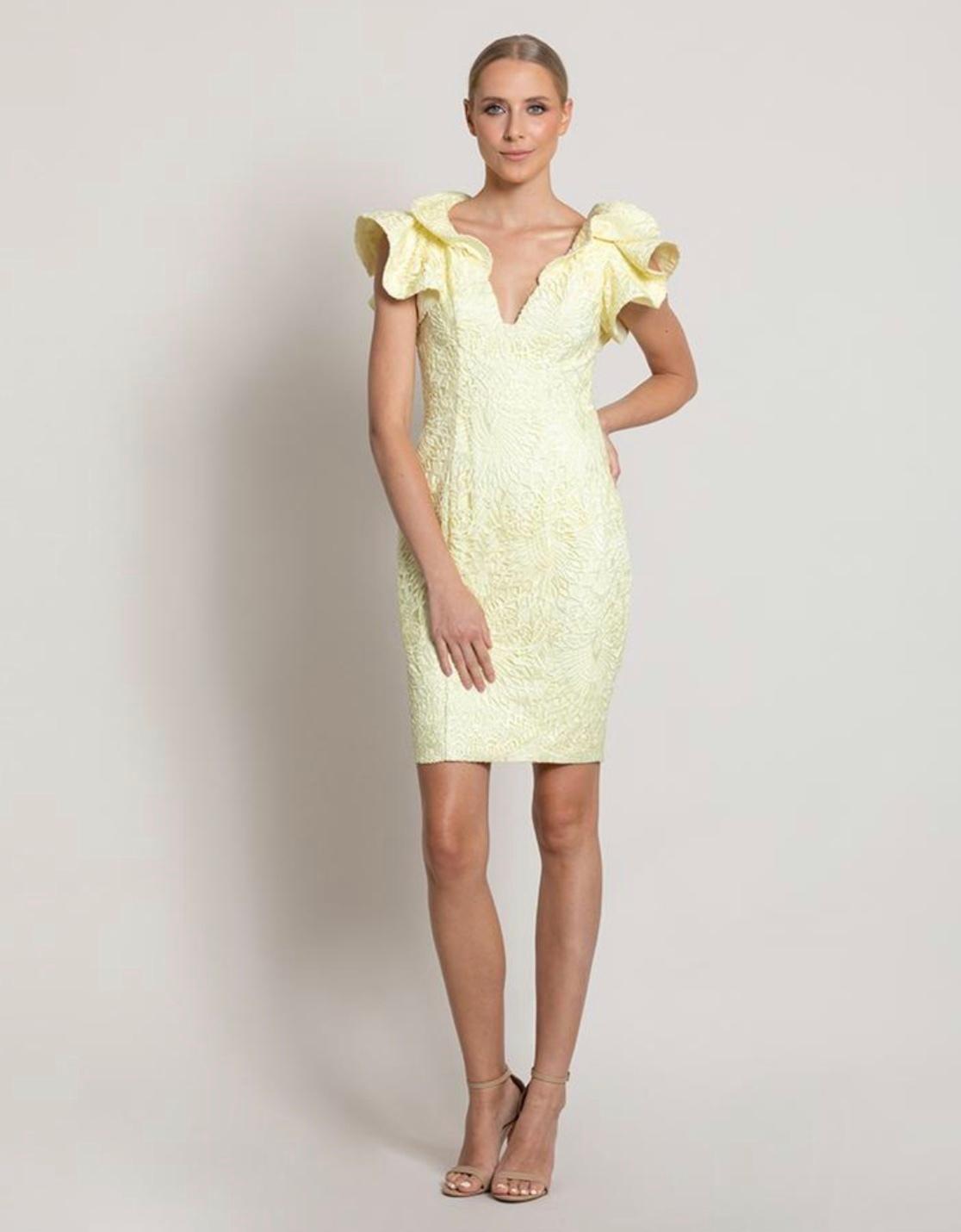 Bariano Tallulah Frill Mini Dress Yellow Size 10 - Image 1