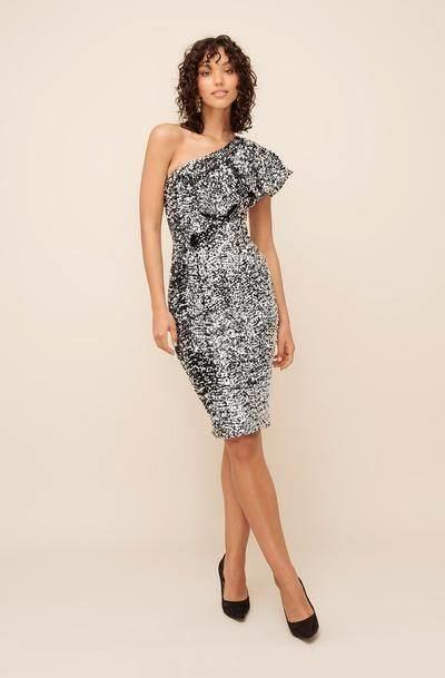 Sheike Socialite One Shoulder Ruffle All Over Sequin Midi Dress - Size 16 - Image 1