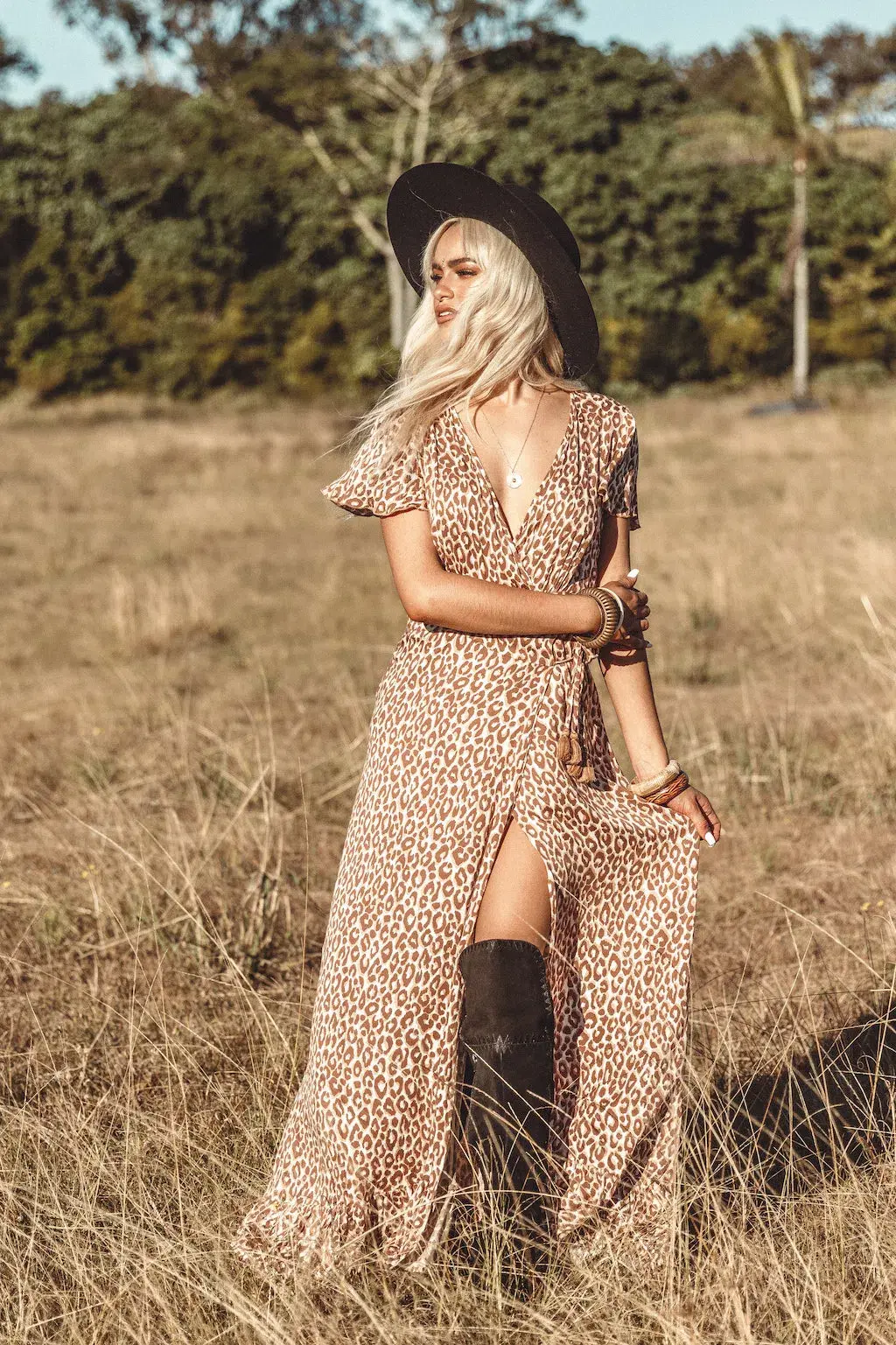 Coven & Co Feline Wrap Dress Leopard Print Size 6 - Image 1