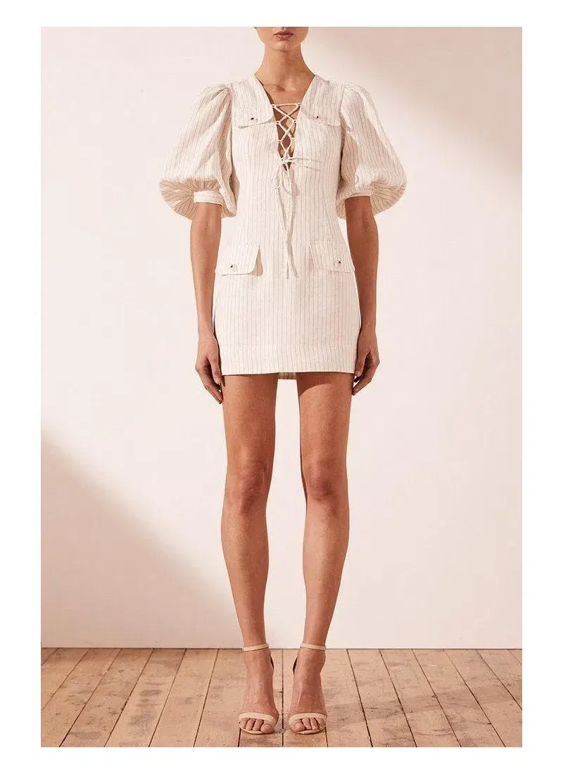 Shona Joy Isadora Linen Safari Mini Dress Cream Print Size 6 - Image 1