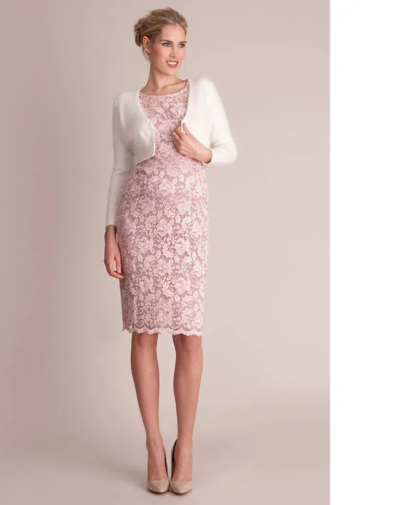 Seraphine Lace Maternity Cocktail Dress Blush Size 14 - Image 4