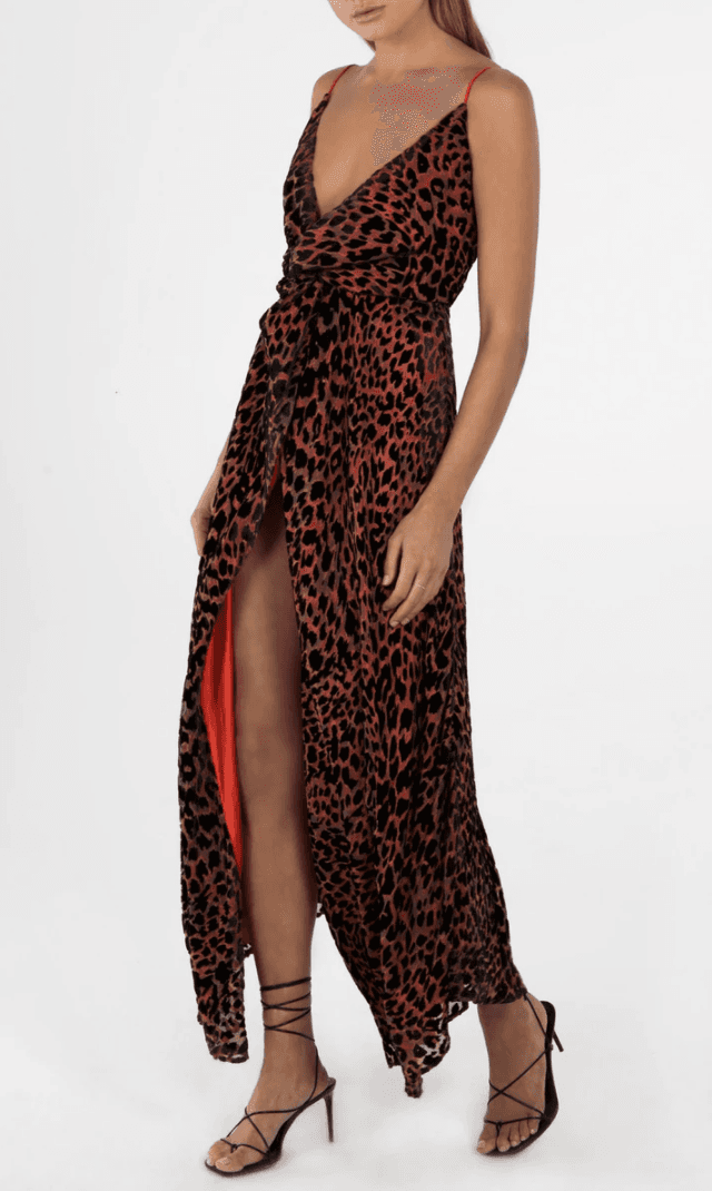 Misha Harpa Dress Red Leopard Size 8 - Image 1
