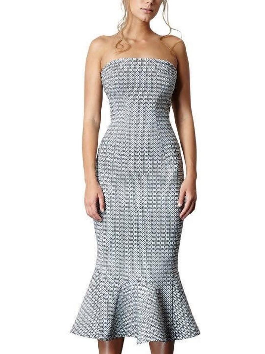 By Johnny Raffia Drop Flair Strapless Dress Print Size 8 - Image 1