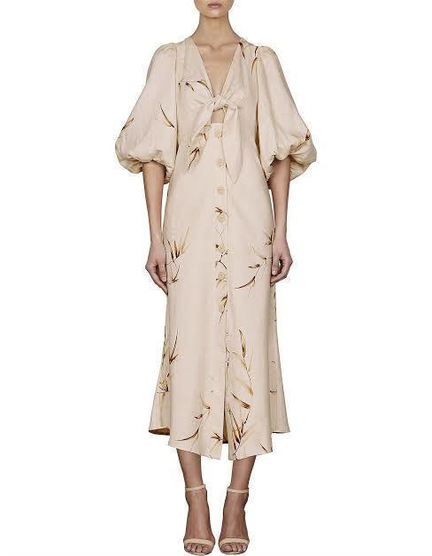 Shona Joy Sundance Tie Front Bias Midi Dress Tan Size 10 - Image 1