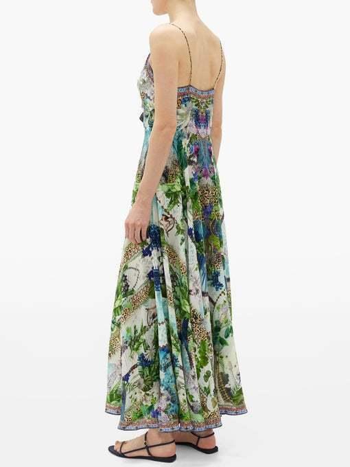 Camilla Leopard and Floral Print Silk Maxi Dress Green Size 10 - Image 3
