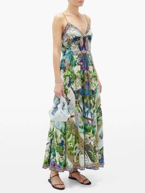 Camilla Leopard and Floral Print Silk Maxi Dress Green Size 10 - Image 2