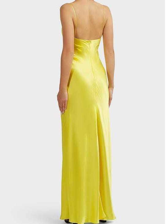 Rasario Draped Silk Slip Dress Yellow Size 6 - Image 4