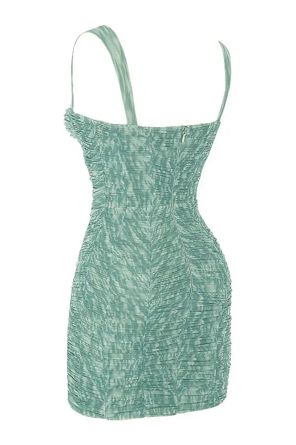 House of CB Cate Ivy Print Ruched Mesh Mini Dress Green Size M / Au 10 - Image 6
