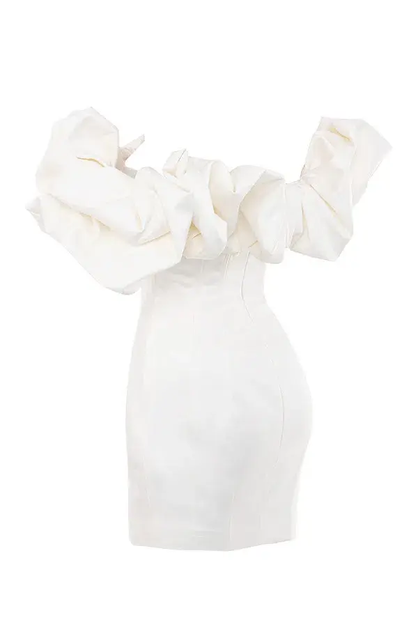 House of CB Selena Ivory Satin Ruffle Strapless Mini Dress White Size M / Au 10 for rent on The Volte - main image