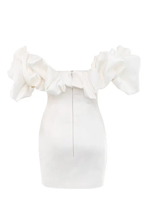 House of CB Selena Ivory Satin Ruffle Strapless Mini Dress White Size M / Au 10 for rent on The Volte - main image