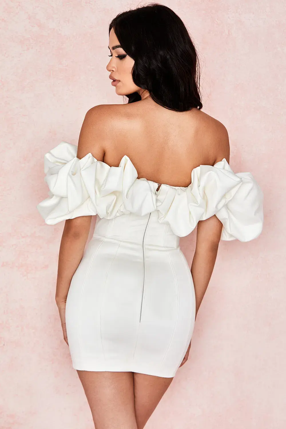 House of CB Selena Ivory Satin Ruffle Strapless Mini Dress White Size M / Au 10 - Image 3