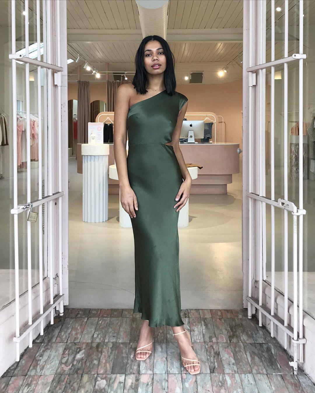 Bec & Bridge Delphine Asymmetric Midi Dress Green Size 6 - Image 1