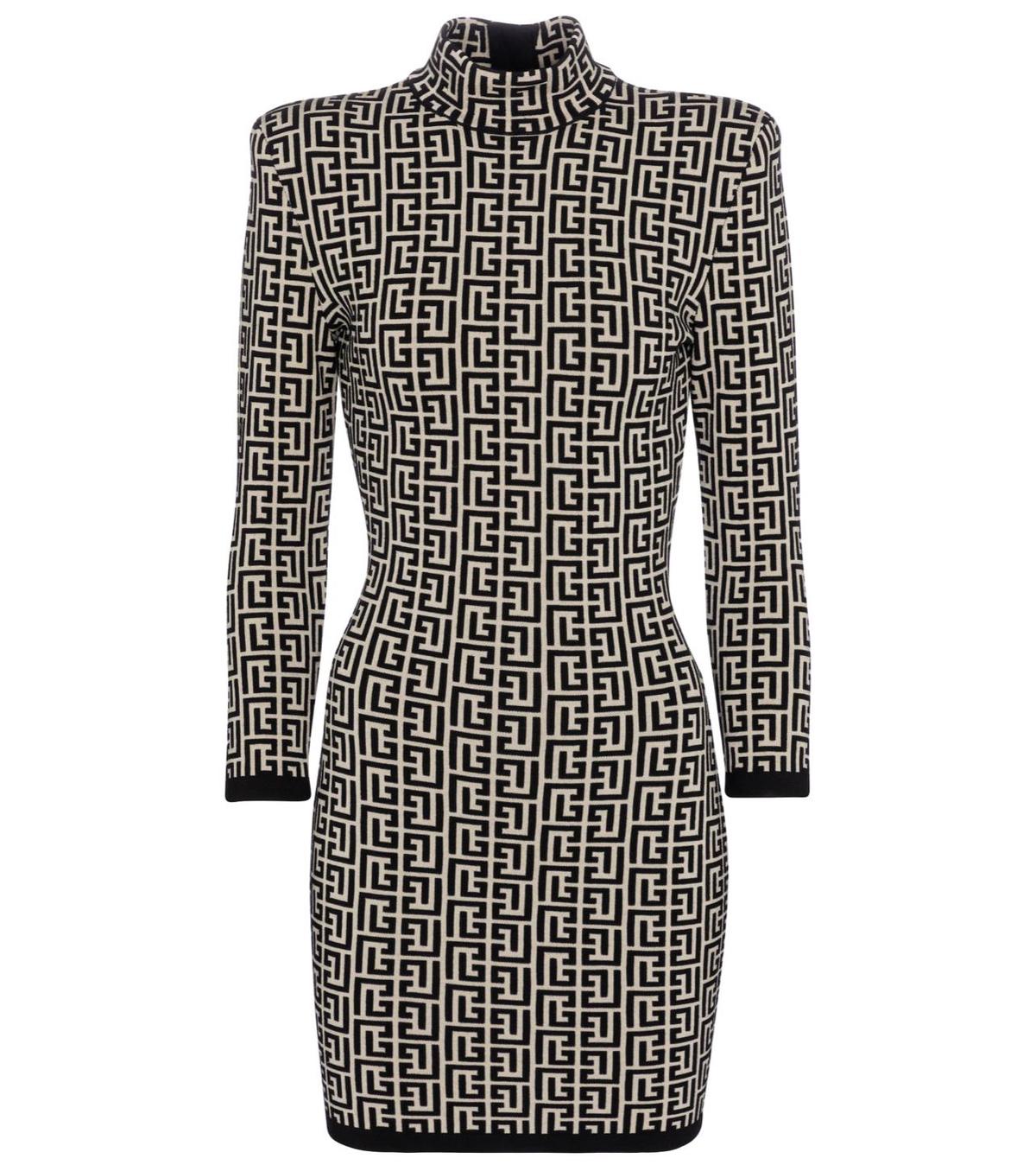 Balmain Monogram Jacquard Knitted Mini Dress Print Size 10 - Image 3