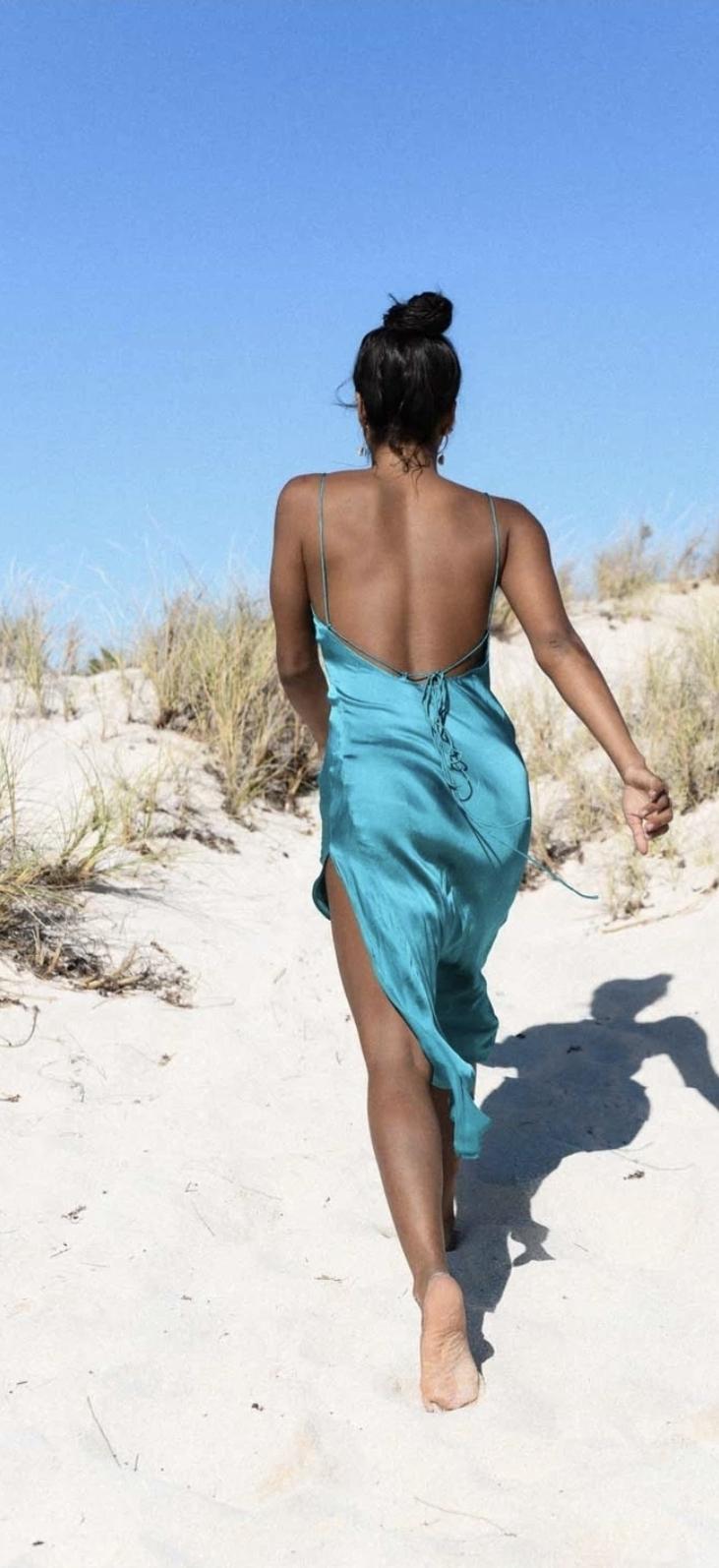 Turquoise Lane The Slinky Slip Midi Dress Teal Size 10 for rent on The Volte - main image