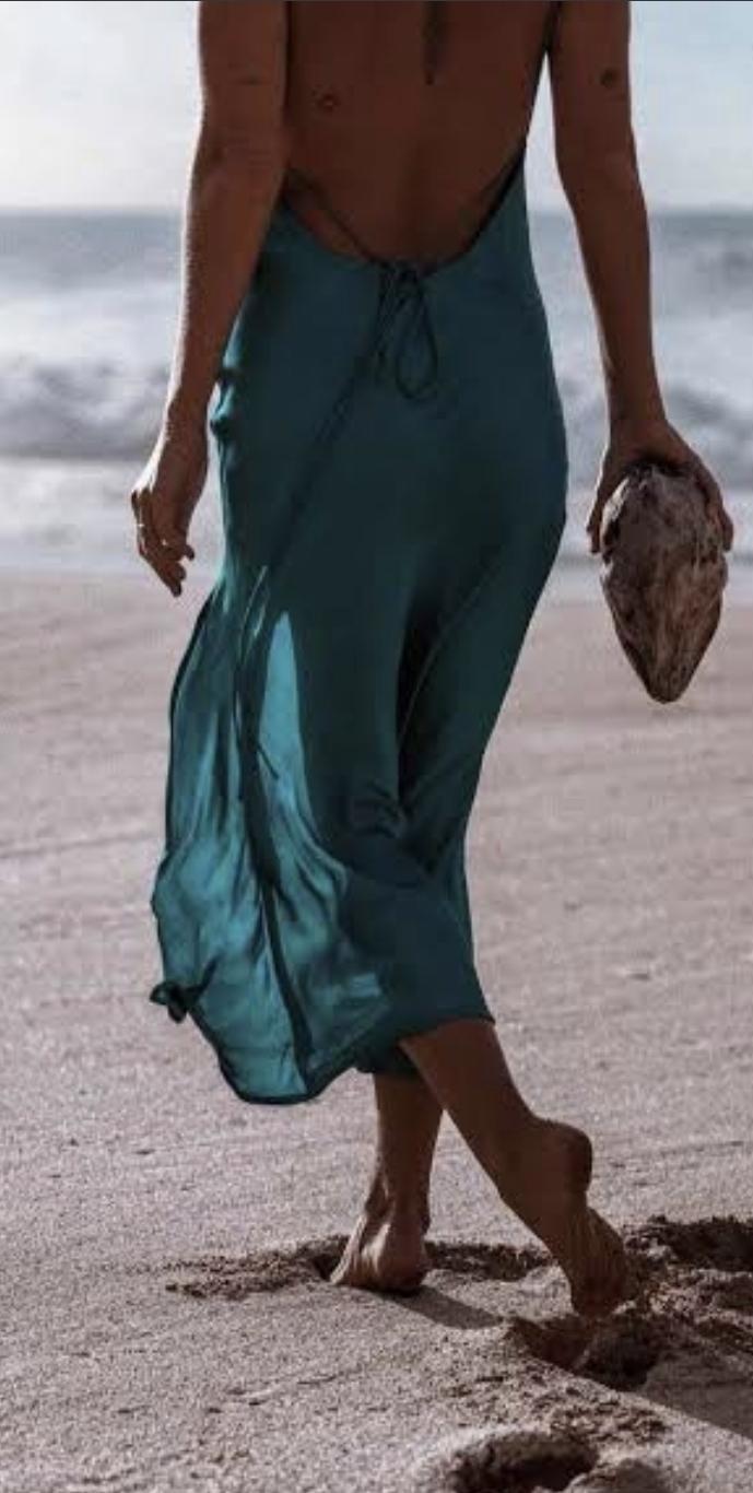 Turquoise Lane The Slinky Slip Midi Dress Teal Size 10 for rent on The Volte - main image