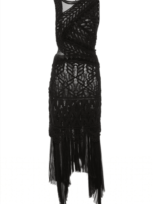 Macrame Knit Asymmetric Dress Black Size 8 - Image 2