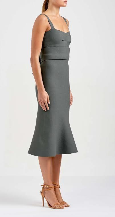 Scanlan Theodore Crepe Knit Bralette Dress Khaki Size 8  - Image 3
