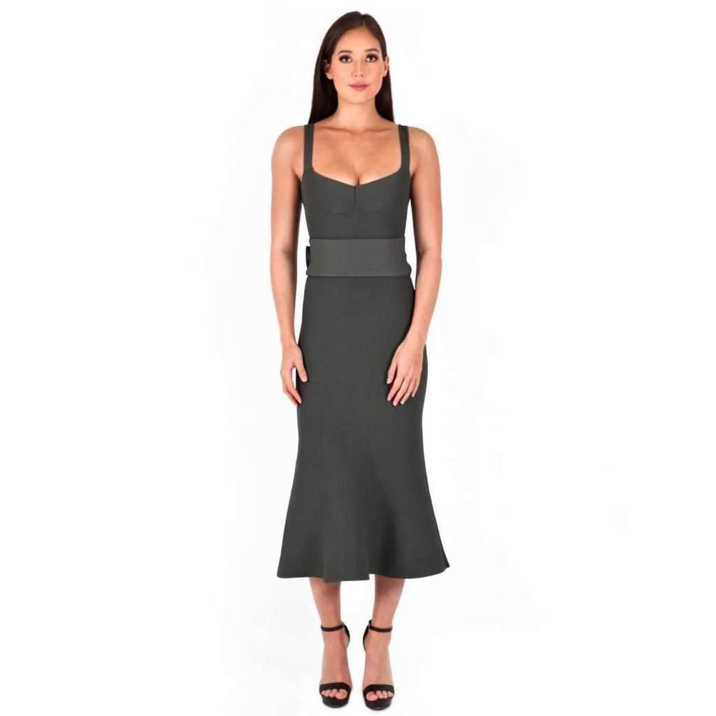 Scanlan Theodore Crepe Knit Bralette Dress Khaki Size 8  - Image 1