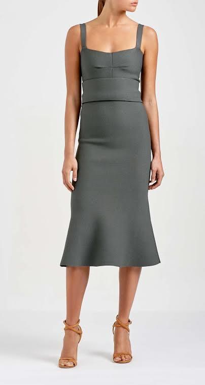 Scanlan Theodore Crepe Knit Bralette Dress Khaki Size 8  - Image 2