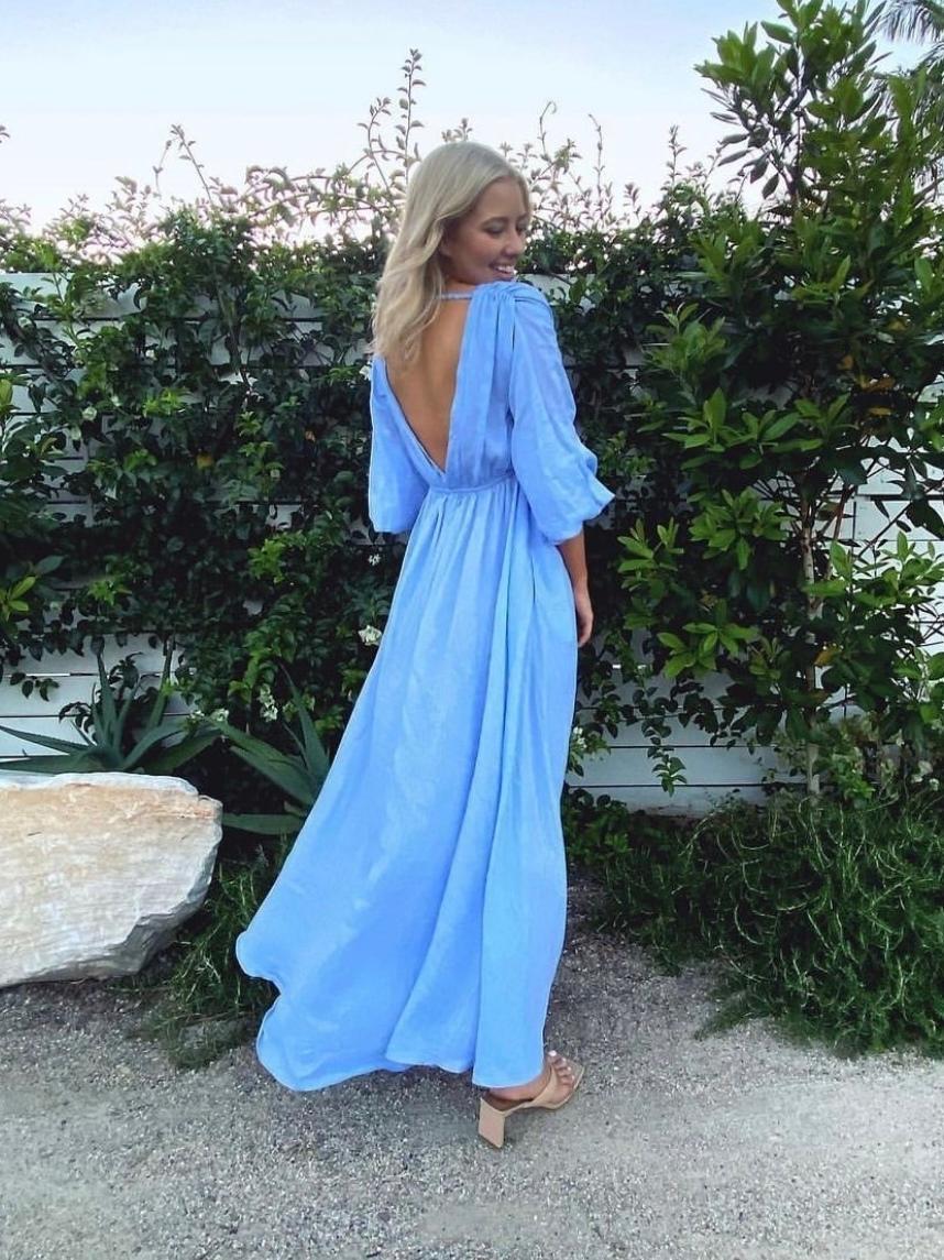 Scanlan Theodore Italian Linen Low Back Dress Blue Size 8 - Image 3