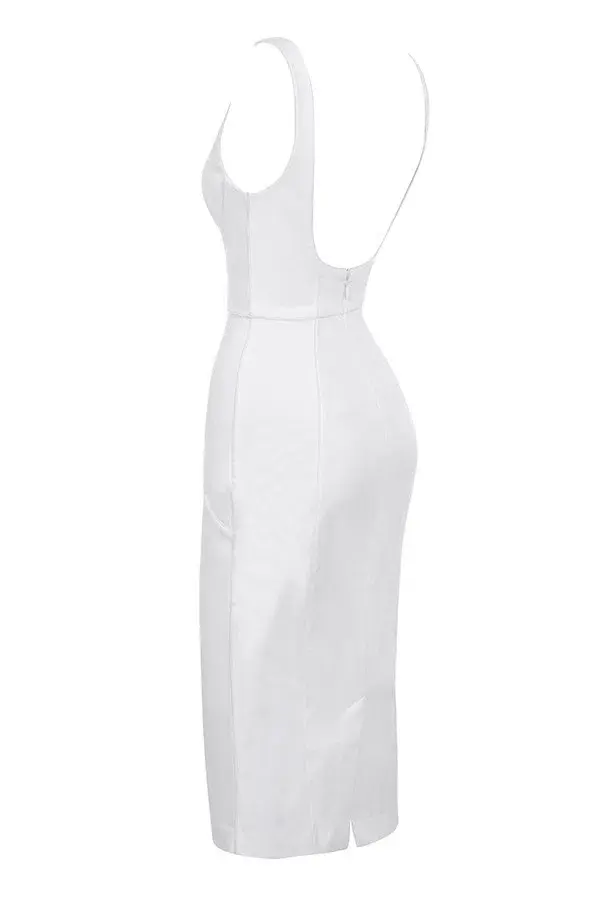 House of CB Hama Piped Flare Hem Midi Dress White Size 8 - Image 5
