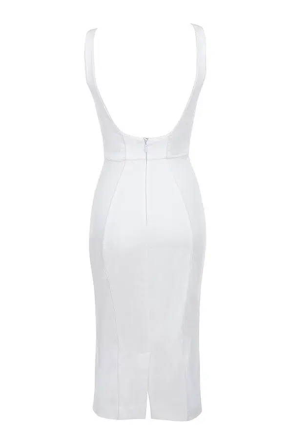House of CB Hama Piped Flare Hem Midi Dress White Size 8 - Image 6